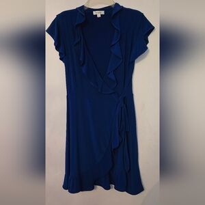dressbarn Asymmetrical Ruffle Dress in Deep Blue